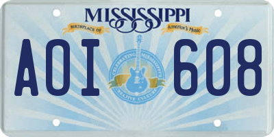 MS license plate AOI608
