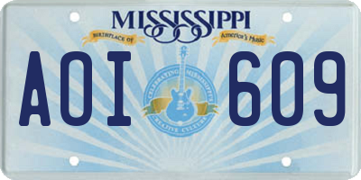 MS license plate AOI609