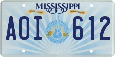 MS license plate AOI612
