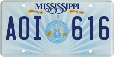 MS license plate AOI616