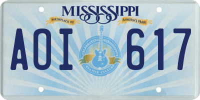 MS license plate AOI617