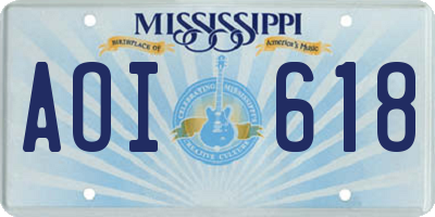 MS license plate AOI618