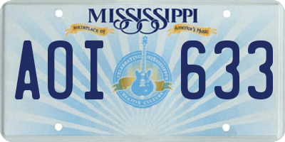 MS license plate AOI633