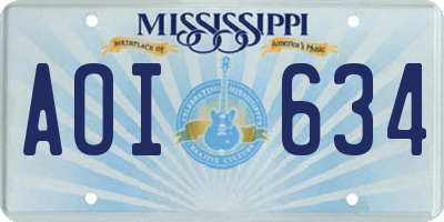 MS license plate AOI634