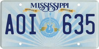 MS license plate AOI635