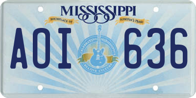 MS license plate AOI636