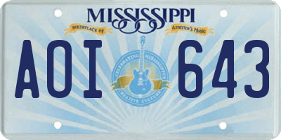 MS license plate AOI643
