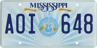 MS license plate AOI648