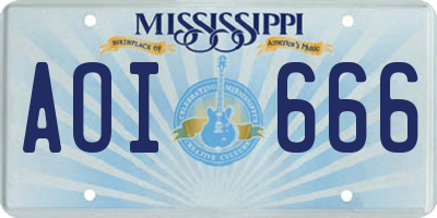 MS license plate AOI666
