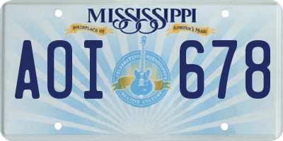 MS license plate AOI678