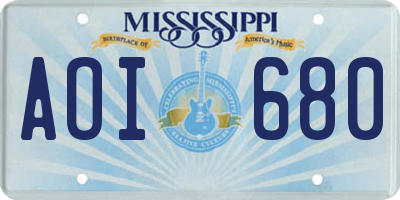 MS license plate AOI680