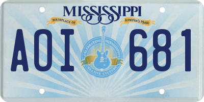MS license plate AOI681