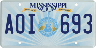 MS license plate AOI693