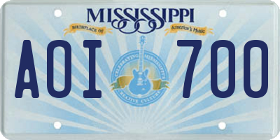 MS license plate AOI700