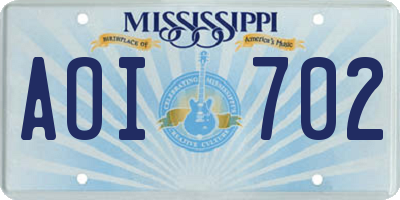 MS license plate AOI702