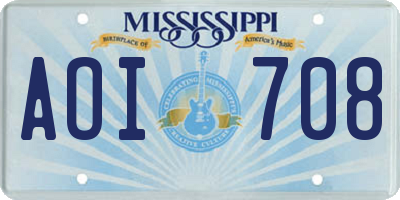 MS license plate AOI708