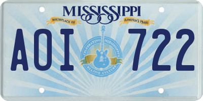 MS license plate AOI722