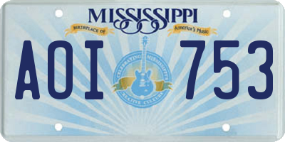 MS license plate AOI753