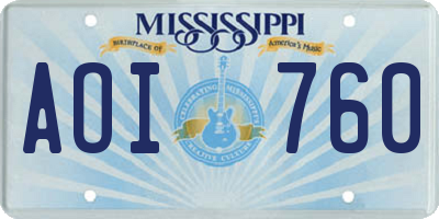 MS license plate AOI760