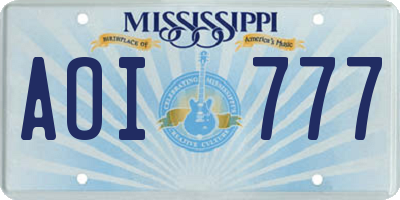 MS license plate AOI777