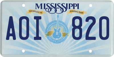 MS license plate AOI820