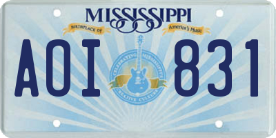 MS license plate AOI831