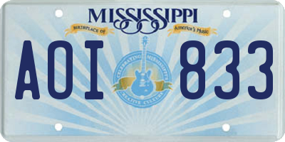 MS license plate AOI833