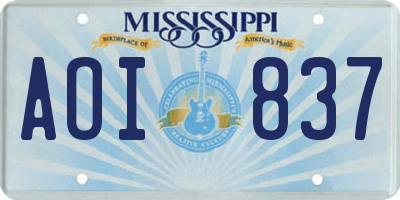 MS license plate AOI837