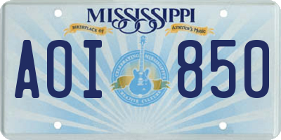MS license plate AOI850
