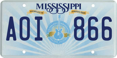 MS license plate AOI866