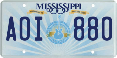 MS license plate AOI880