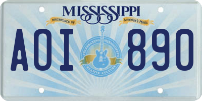 MS license plate AOI890
