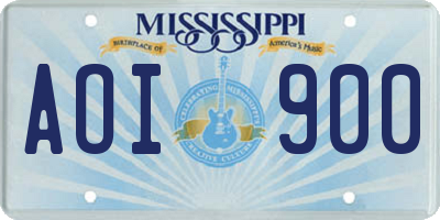 MS license plate AOI900
