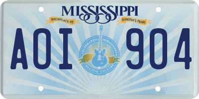 MS license plate AOI904