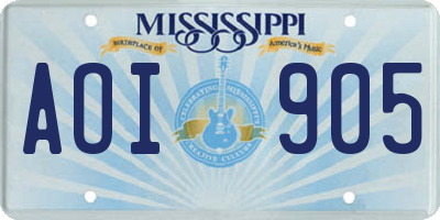 MS license plate AOI905