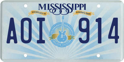 MS license plate AOI914