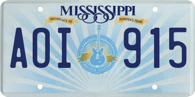 MS license plate AOI915