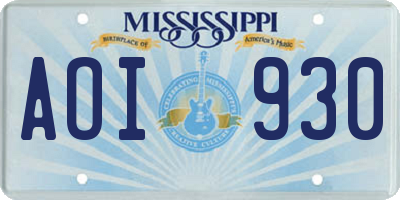 MS license plate AOI930
