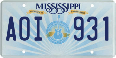 MS license plate AOI931