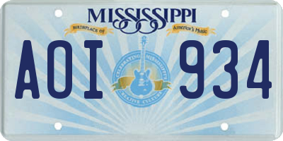 MS license plate AOI934