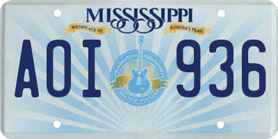 MS license plate AOI936