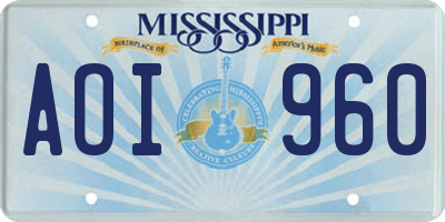 MS license plate AOI960