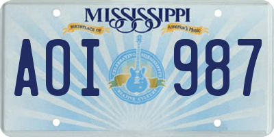 MS license plate AOI987