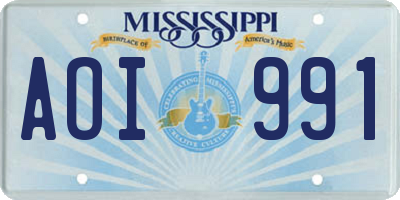 MS license plate AOI991