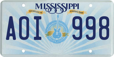 MS license plate AOI998