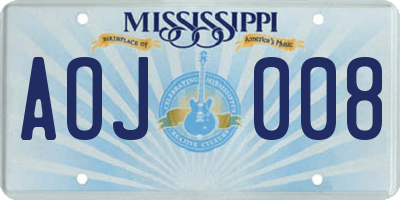 MS license plate AOJ008