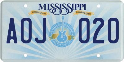 MS license plate AOJ020
