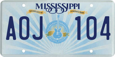 MS license plate AOJ104