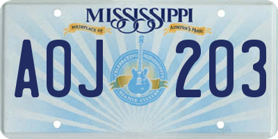MS license plate AOJ203