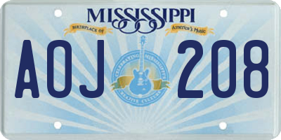 MS license plate AOJ208